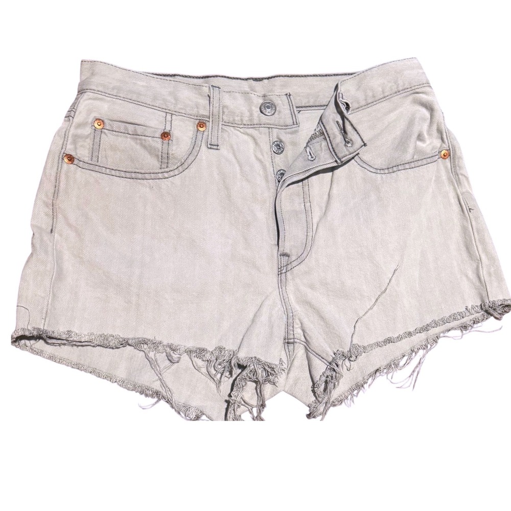 Levi's Premium 501 High Rise Cut Off Denim Shorts Light‎ Grey Size 27